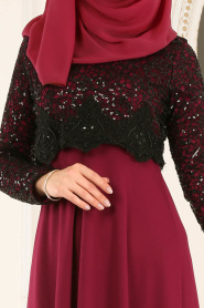 Nayla Collection - Dantel Detaylı Mürdüm Tesettür Elbise 12012MU - Thumbnail