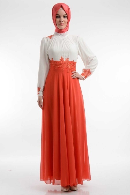 Nayla Collection - Dantel Detaylı Nar Çiçeği Elbise 400NC