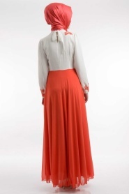 Nayla Collection - Dantel Detaylı Nar Çiçeği Elbise 400NC - Thumbnail
