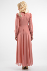 Nayla Collection - Dantel Detaylı Pudra Tesettür Elbise 7009PD - Thumbnail