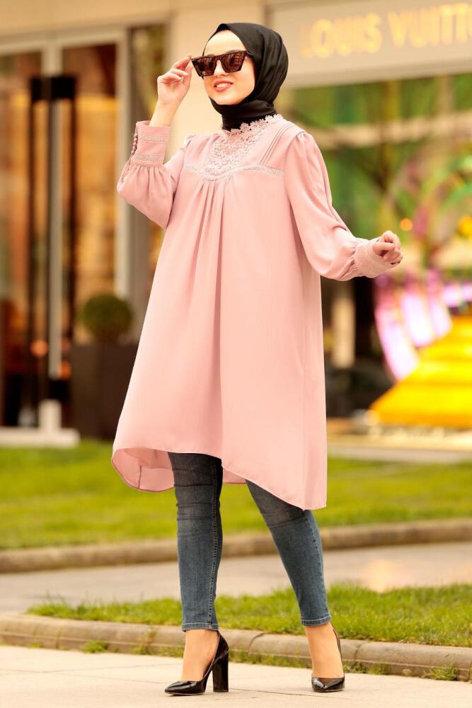 Nayla Collection - Dantel Detaylı Pudra Tesettür Tunik 2265PD - 1