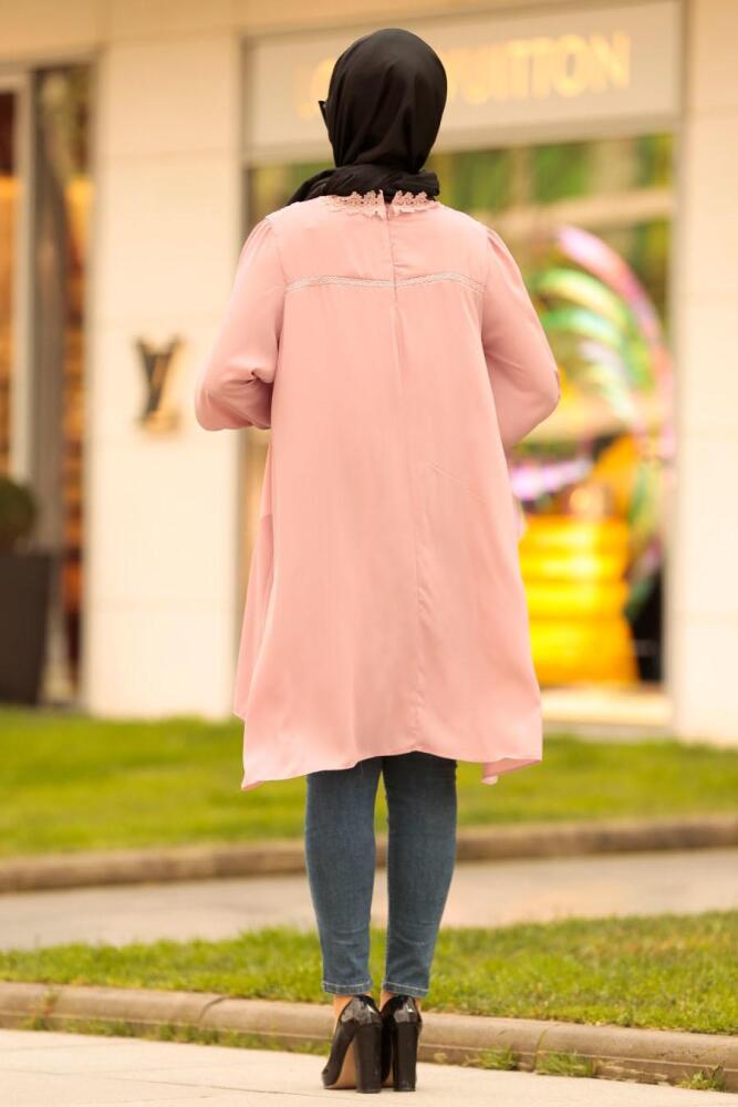 Nayla Collection - Dantel Detaylı Pudra Tesettür Tunik 2265PD - 2