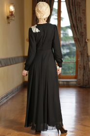 Nayla Collection - Dantel Detaylı Siyah Tesettür Elbise 7009S - Thumbnail