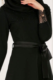 Nayla Collection - Dantel Detaylı Siyah Tesettür Tunik 40490S - Thumbnail