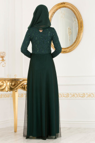 Nayla Collection - Dantel Detaylı Tüllü Yeşil Abiye Elbise 38075Y - Thumbnail