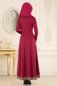 Nayla Collection - Dantel Detaylı Vişne Tesettür Elbise 12006VSN - Thumbnail