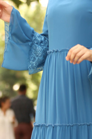 Nayla Collection - Dantelli İndigo Mavisi Tesettür Elbise 100415IM - Thumbnail