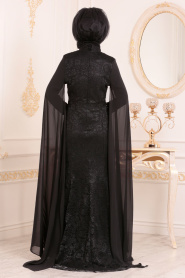 Nayla Collection - Dantelli Siyah Tesettür Abiye Elbise 20080S - Thumbnail