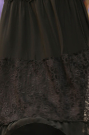 Nayla Collection - Dantelli Siyah Tesettür Elbise 100415S - Thumbnail