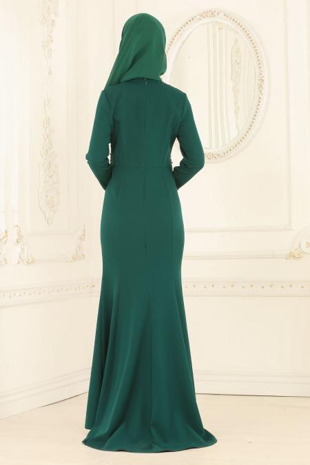 Nayla Collection - Dantelli Yeşil Tesettür Abiye Elbise 20110Y - 3