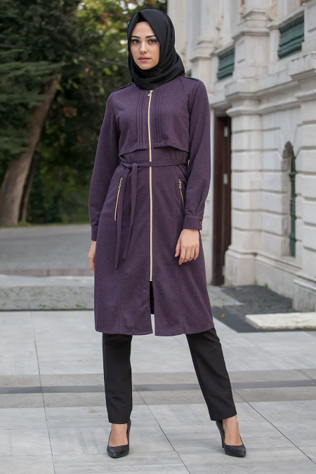 Nayla Collection - Dark Purple Hijab Coat 5170MU