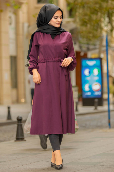 Nayla Collection - Dark Purple Hijab Coat 53870MU