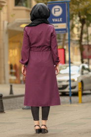 Nayla Collection - Dark Purple Hijab Coat 53870MU - Thumbnail