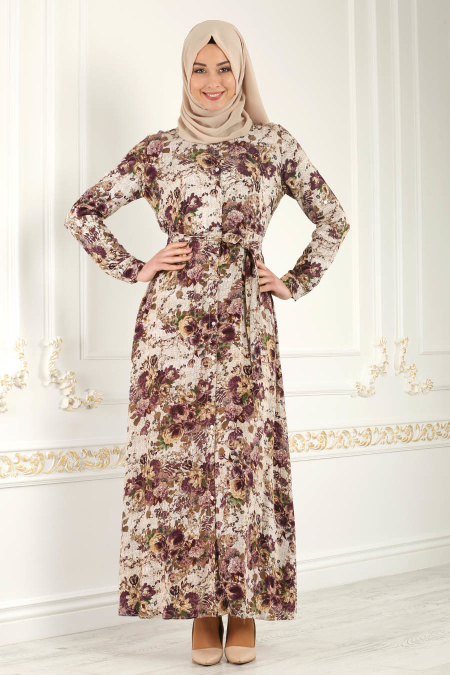 Nayla Collection - Dark Purple Hijab Dress 1609MU
