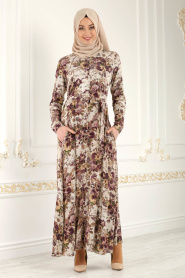 Nayla Collection - Dark Purple Hijab Dress 1609MU - Thumbnail