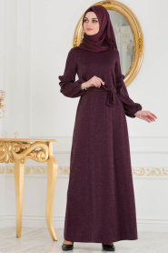 Nayla Collection - Dark Purple Hijab Dress 3893MU - Thumbnail