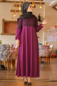 Nayla Collection - Dark Purple Hijab Dress 79260MU - Thumbnail