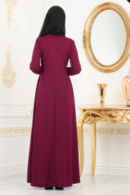 -Nayla Collection -Dark Purple Hijab Dress 79270MU - Thumbnail