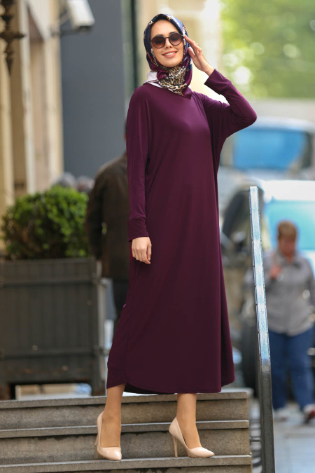 Nayla Collection - Dark Purple Hijab Dress 9104MU