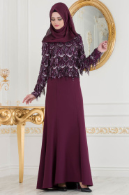Nayla Collection - Dark Purple Hijab Suit 100344MU - Thumbnail