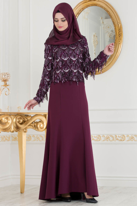 Nayla Collection - Dark Purple Hijab Suit 100344MU