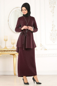 Nayla Collection - Dark Purple Hijab Suit 53442MU - Thumbnail