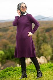 Nayla Collection - Dark Purple Hijab Tunic 20120MU - Thumbnail