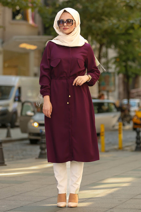 -Nayla Collection - Dark Purple Hijab Tunic 53201MU