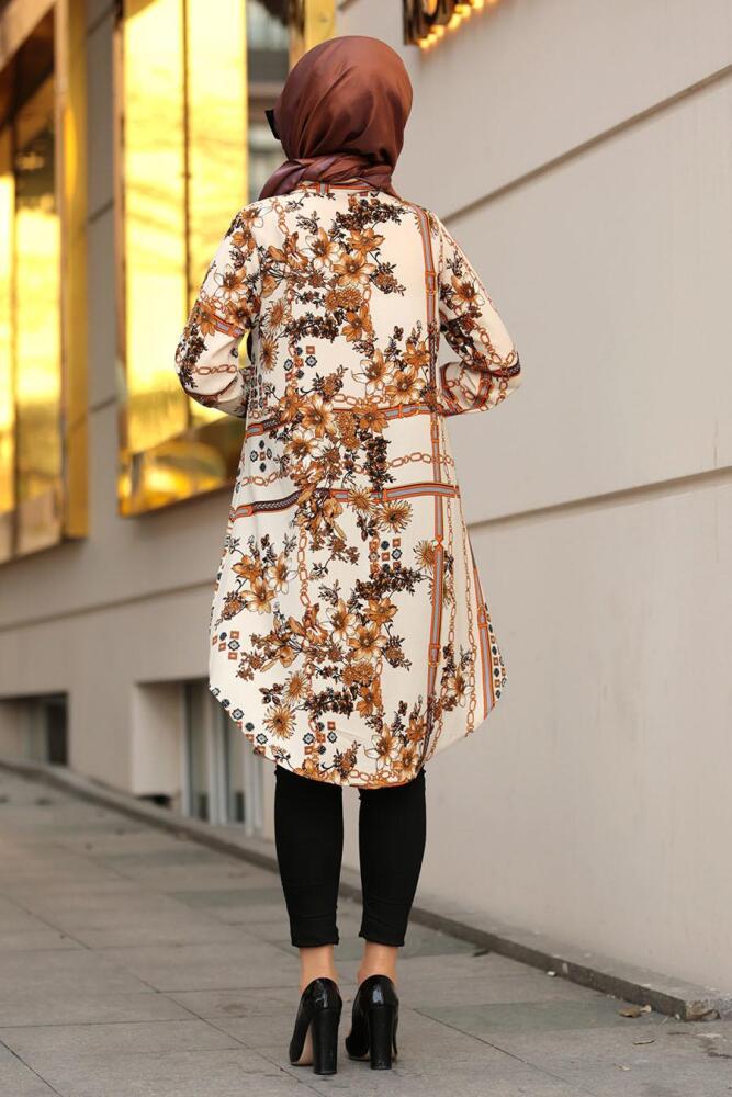 Nayla Collection - Desenli Bej Tesettür Tunik 3355BEJ - 3