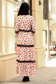 Nayla Collection - Desenli Somon Tesettür Elbise 100435SMN - Thumbnail