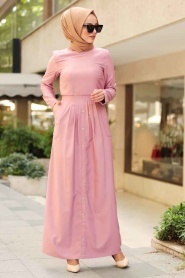 Nayla Collection - Düğme Detaylı Gül Kurusu Tesettür Elbise 4275GK - Thumbnail