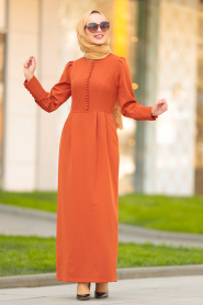 Nayla Collection - Düğme Detaylı Kiremit Tesettür Elbise 3237KRMT - Thumbnail