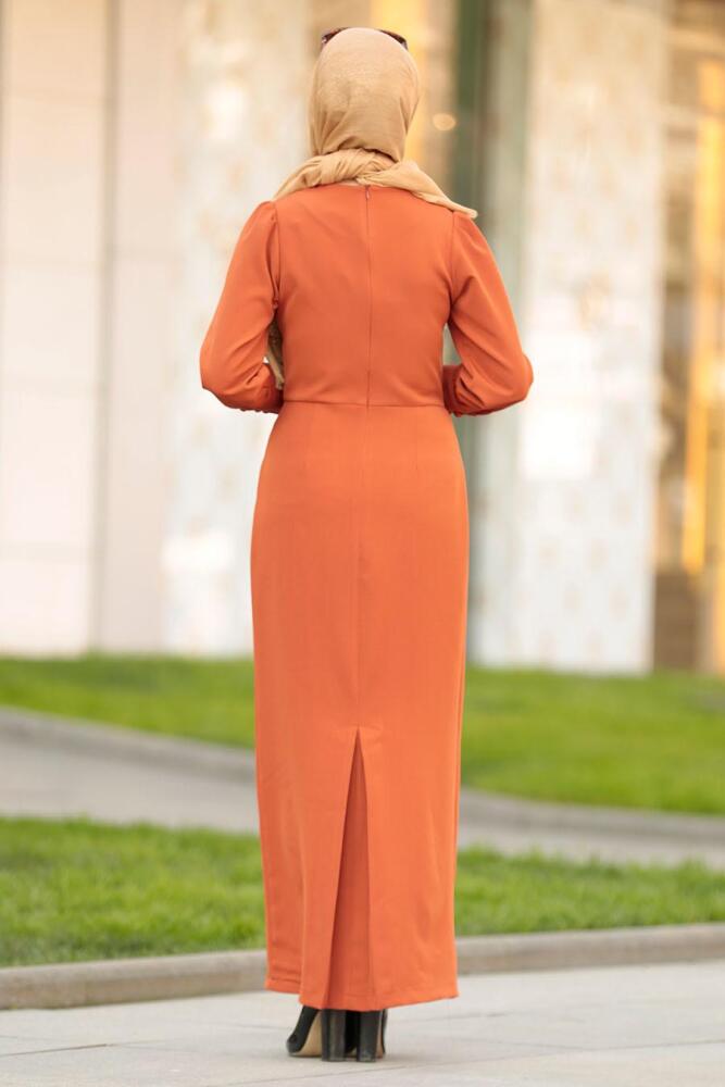 Nayla Collection - Düğme Detaylı Kiremit Tesettür Elbise 3237KRMT - 2