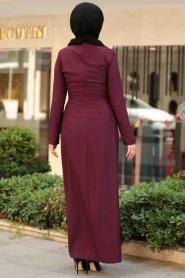 Nayla Collection - Düğme Detaylı Mürdüm Tesettür Elbise 4275MU - Thumbnail