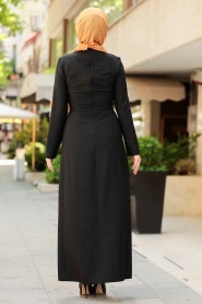 Nayla Collection - Düğme Detaylı Siyah Tesettür Elbise 4275S - Thumbnail