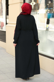 Nayla Collection - Düğme Detaylı Siyah Tesettür Elbise 8021S - Thumbnail