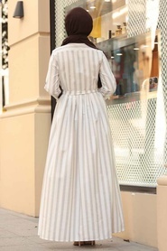 Nayla Collection - Düğmeli Bej Tesettür Elbise 162461BEJ - Thumbnail