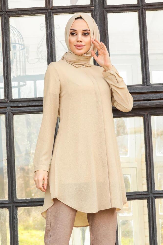 Nayla Collection - Düğmeli Bej Tesettür Tunik 253BEJ - 1