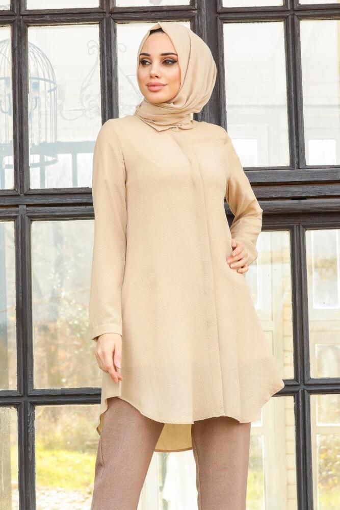 Nayla Collection - Düğmeli Bej Tesettür Tunik 253BEJ - 2