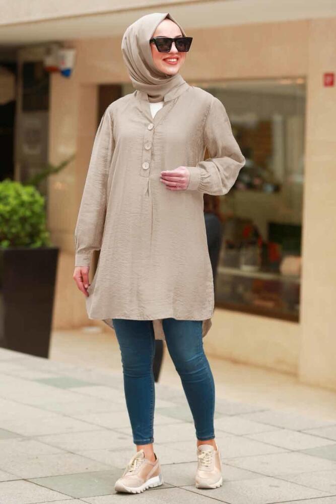 Nayla Collection - Düğmeli Bej Tesettür Tunik 5695BEJ - 1