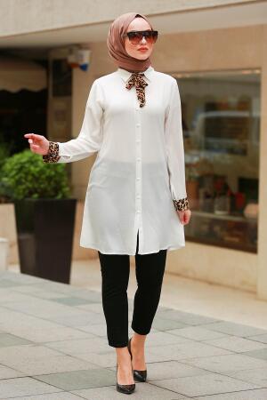 Nayla Collection - Düğmeli Beyaz Tesettür Tunik 4080B - 1