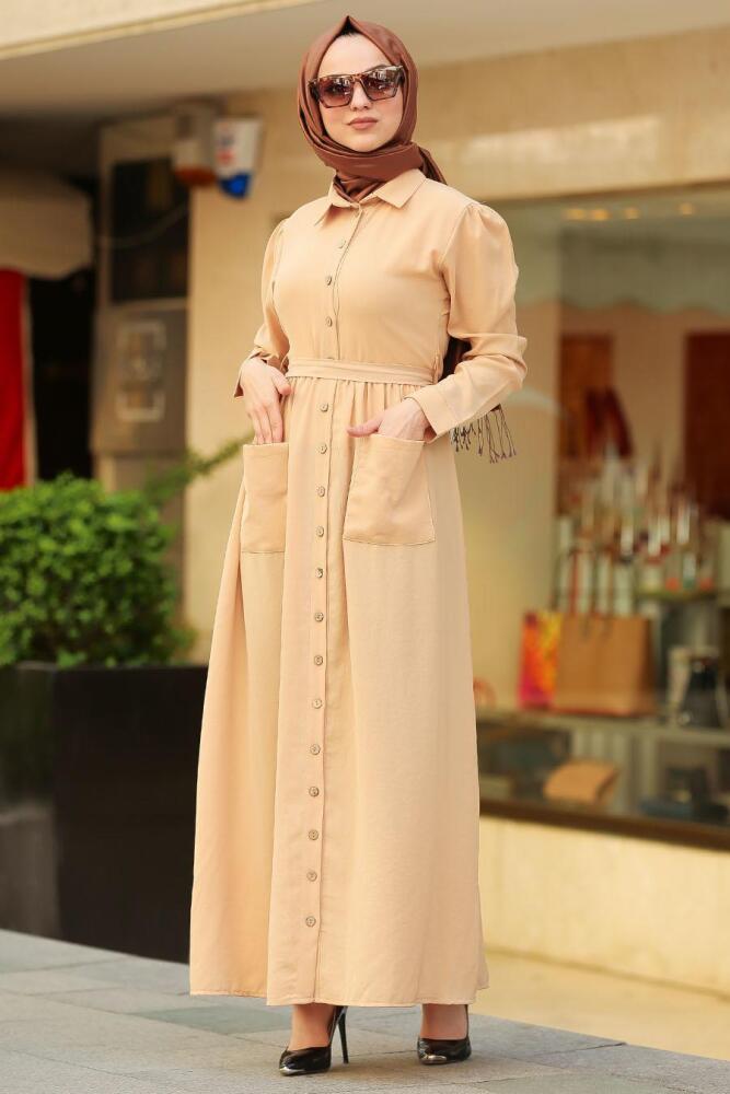 Nayla Collection - Düğmeli Bisküvi Tesettür Elbise 80080BS - 1