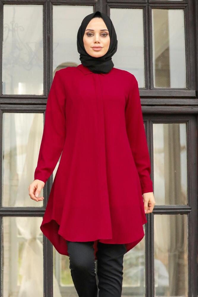 Nayla Collection - Düğmeli Bordo Tesettür Tunik 253BR - 1