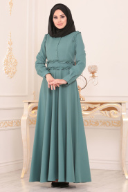 Nayla Collection - Düğmeli Çağla Yeşili Tesettür Elbise 1256CY - Thumbnail