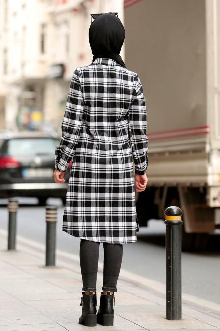 Nayla Collection - Ekoseli Ekru Tesettür Tunik 14049E - 2