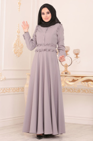 Nayla Collection - Düğmeli Gri Tesettür Elbise 1256GR - Thumbnail