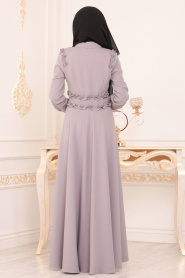 Nayla Collection - Düğmeli Gri Tesettür Elbise 1256GR - Thumbnail