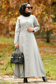 Nayla Collection - Düğmeli Gri Tesettür Kaşe Elbise 2488GR - Thumbnail