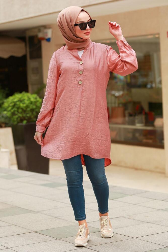Nayla Collection - Düğmeli Gül Kurusu Tesettür Tunik 5695GK - 1