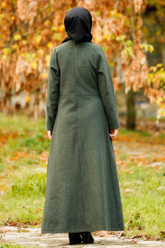 Nayla Collection - Düğmeli Haki Tesettür Kaşe Elbise 2488HK - Thumbnail